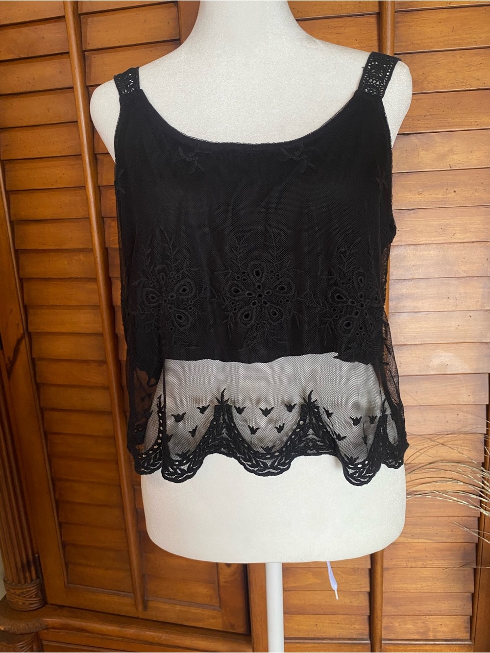 Ambiance Black Sheer Embroidered Crop Tank